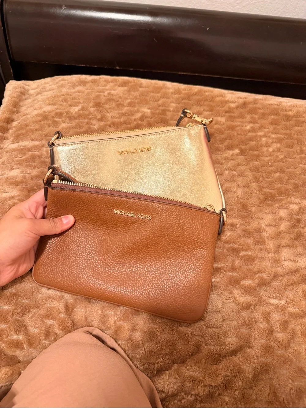 Michael Kors Brown and Gold Metallic bags